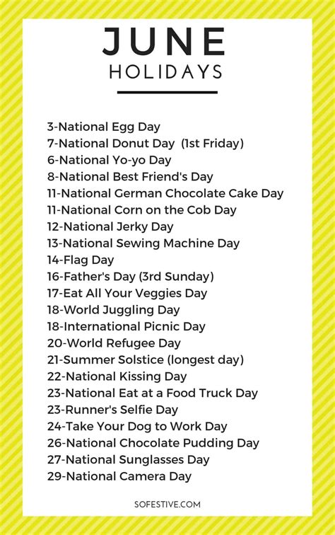 List of holidays for the month of June 2024 .
